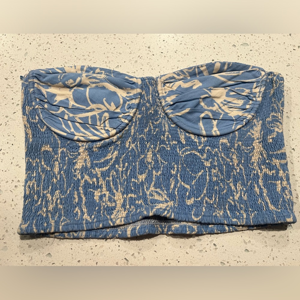 Zara women strapless top floral blue X-Large casual